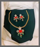 Victorian Neckless with Coral Pendant And Earrings - VN002